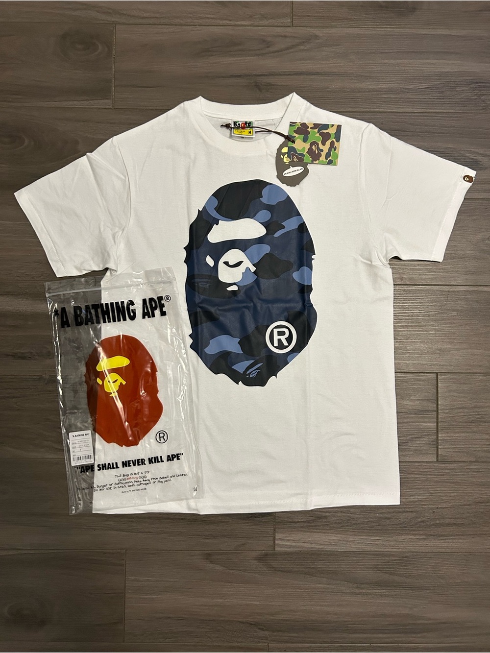 BAPE ABC Camo Big Ape Head White T-Shirt – Blue Camo